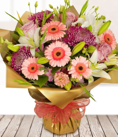 Blackberry - Blackberry is a sumptuous mix of rustic summer colours, with pink germini complementing purple blooms and scented lilies to bring this delightful bouquet to life.