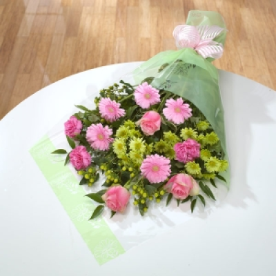 Ice Cream - A classic bouquet of pink Roses, Germini and spray Chrysanthemums.