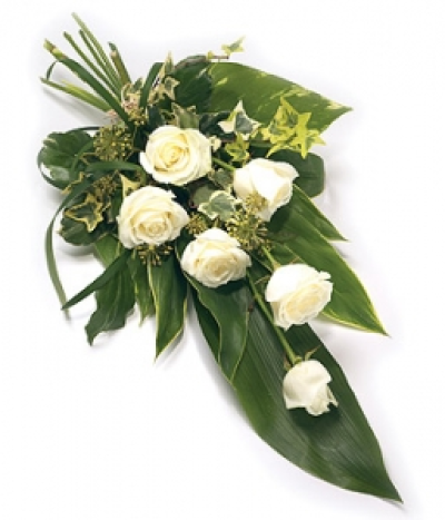 6 Rose Sheaf - A classic and elegant sheaf of roses and complementary foliage tied with a ribbon. Size: 61cm (24").  Also available in red, pink and yellow colours.