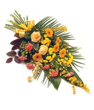 Mixed Sheaf Arrangement - Country style tied sheaf including Gerberas, Carnations, Roses and complementary foliage. Size: 61cm (24").