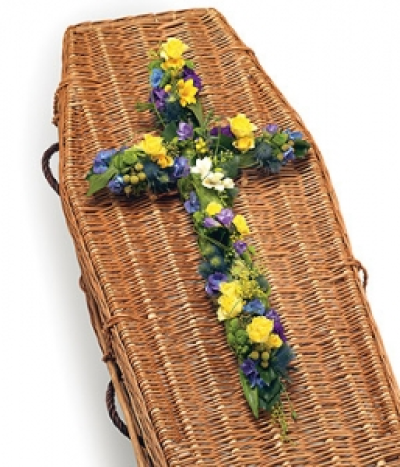 Floral Cross Yellows - A loose cross of fragranced, complementary coloured blooms, including Roses, Freesias and Hydrangea with complementary foliage.
