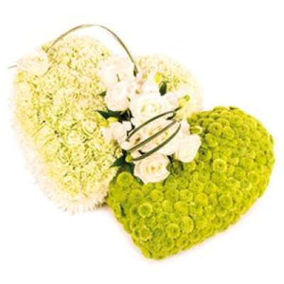 Double Heart - A special twin heart tribute in subtle limes and whites.
