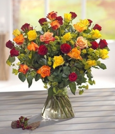 Rustic - Send someone a fiery mix of red, orange and yellow Roses this autumn, hand delivered straight to their door.