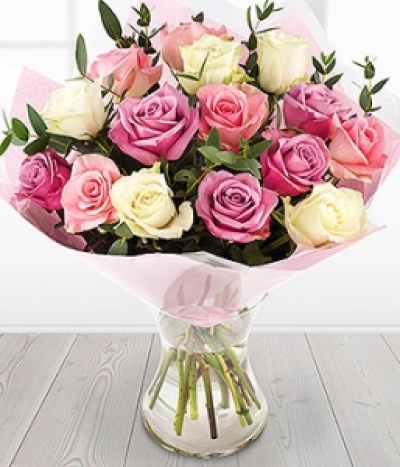 Opus - A beautifully fragrant, cream, mauve and delicate pink Rose bouquet.