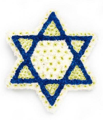 Star of David - A white Star of David Chrsyanthemum and Carnation tribute