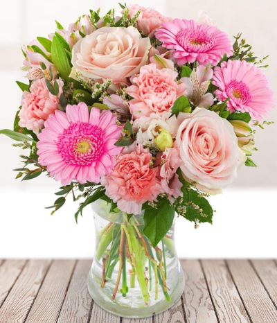 Adorable - Send a special adorable surprise with this gorgeous bouquet packed full of pretty pink stems. A mix of pink roses, germini and carnations complemented beautifully with fresh seasonal foliage.